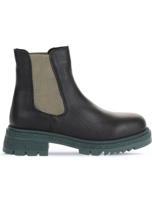 Bueno Shoes Siyah Haki Deri Kadın Topuklu Bot 01WZ1403 01WZ1403