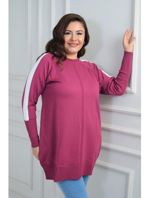 By Saygı Kadın Kolları Şeritli Büyük Beden Tunik Bluz