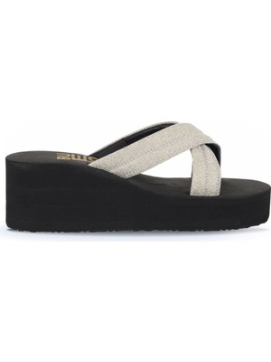 Bueno Shoes Altın Kum Simli Kadın Dolgu Topuklu Terlik 26WT230064 26WT230064