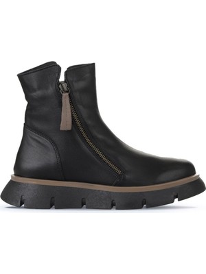 Bueno Shoes Siyah Gri Deri Kadın Düz Bot 01WZ1501 01WZ1501
