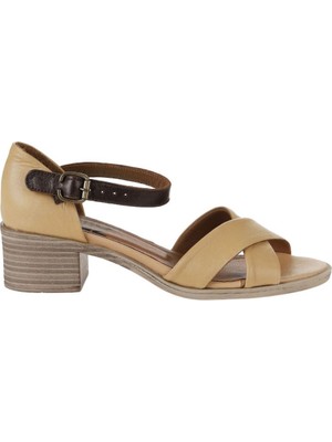Bueno Shoes Bej Kahve Deri Kadın Topuklu Sandalet 01WY4802 01WY4802