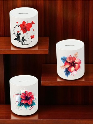 Lili Hediyelik Çiçek Deseni Baskılı 3'lü Seramik Kumbara