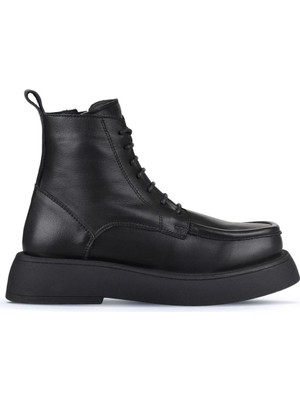 Bueno Shoes Siyah Deri Kadın Dolgu Topuklu Bot 01WZ6405 01WZ6405