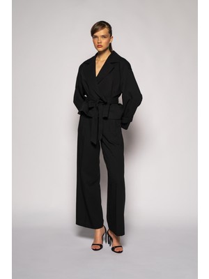 Thalure Kadın Siyah Çift Pileli Oversize Pantolon