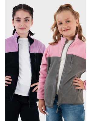 Lela Yumuşak Dokulu Fermuarlı Renk Bloklu Dik Yaka Cepli 2'li Paket Hırka Polar Çocuk POLAR 5905001S2