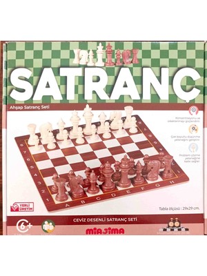 Batuhan Oral Ceviz Desenli Ahşap Satranç Takımı 29x29 cm Plastik Piyonlar ile Oyun Seti