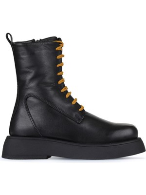 Bueno Shoes Siyah Sarı Deri Kadın Düz Bot 01WZ6401 01WZ6401