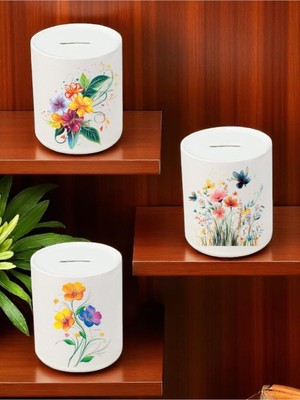 Lili Hediyelik Çiçek Baskılı 3'lü Seramik Kumbara