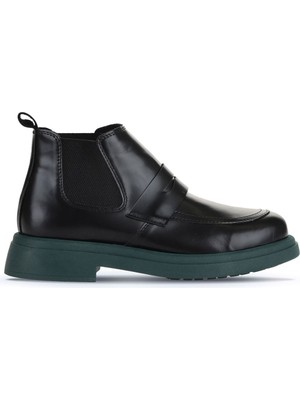 Bueno Shoes Siyah Yeşil Açma Deri Kadın Düz Bot 01WZ4002 01WZ4002