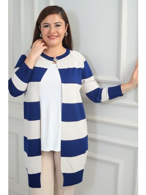 By Saygı Kadın Enine Kalın Çizgili Büyük Beden Hırka