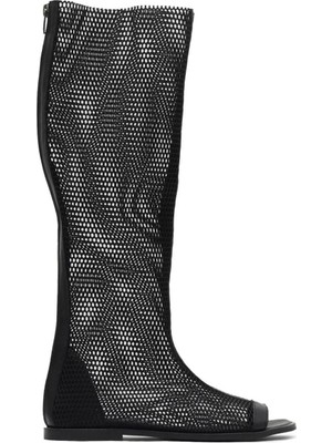 Bueno Shoes Siyah File-Deri Kadın Düz Çizme 30WC371 1 cm Topuklu Şık Tasarım Konforlu Kullanım