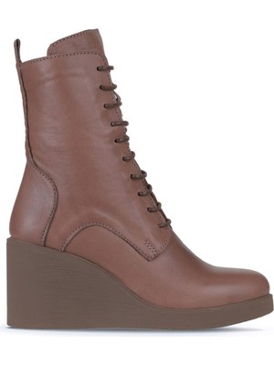 Bueno Shoes Vizon Koyu Deri Kadın Dolgu Topuklu Bot 01WZ8303 01WZ8303