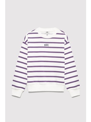 Mavi Mavi Logo Baskılı Mor Çizgili Sweatshirt 7S10038-88138