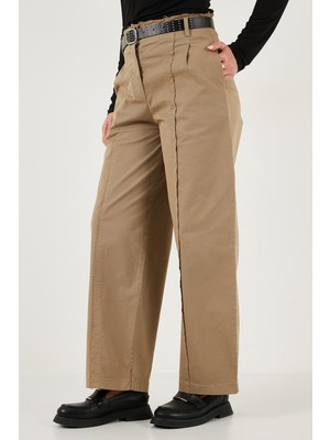Lela Pamuklu Relaxed Fit Geniş Paça Dikiş Detaylı Kemerli Pantolon Bayan Pantolon 68351208