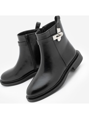 Marjin Kadın Fermuarlı Tokalı Günlük Bot Velis Siyah