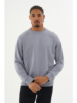 Superlife Süperlife Erkek Gri Bisiklet Yaka Ribanalı Regular Fit Sweatshirt SPR26SWK930