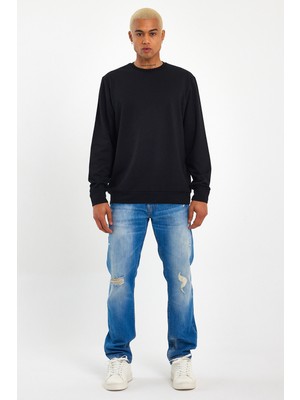 Superlife Süperlife Erkek Gri Bisiklet Yaka Ribanalı Regular Fit Sweatshirt SPR26SWK930