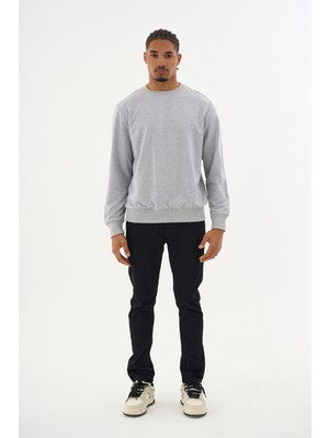 Superlife Süperlife Erkek Gri Bisiklet Yaka Ribanalı Regular Fit Sweatshirt SPR26SWK930