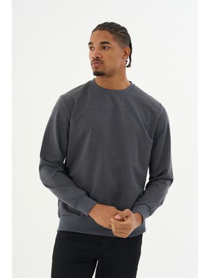 Superlife Süperlife Erkek Gri Bisiklet Yaka Ribanalı Regular Fit Sweatshirt SPR26SWK930