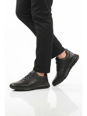 Marcomen Siyah Hakiki Deri Bağcıklı Erkek Sneaker