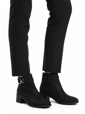 Aspor Siyah Zümrüt Fermuarlı Polarlı Kadın Topuklu Bot