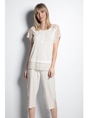 Nightlove Monamise Önü Düğmeli Brode Dantelli Kapri Takımı