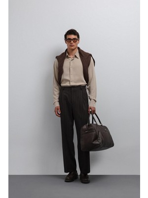 Antioch Kahve Relax Fit Çizgili Erkek Pantolon