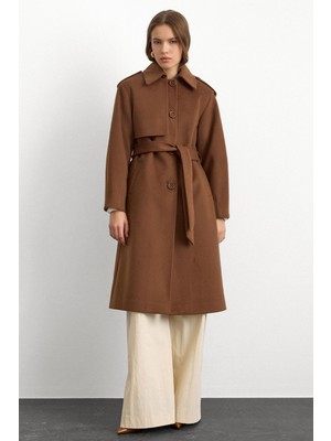 Olcay Gömlek Yaka Punto Dikiş Detaylı Premium Kaban TÜTÜN 3125