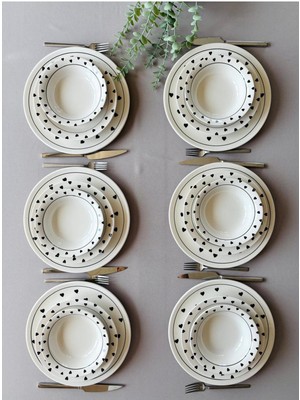 Venüs Home Decoration Siyah Kalp 6 Kişilik 18 Parça Modern Yemek Takımı