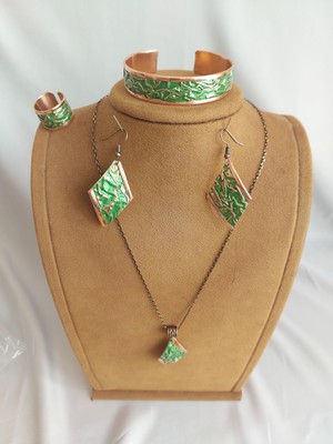 Üsküp Rüya Serisi Saf Bakır 4'lü Takı Seti Kolye Bileklik Küpe Yüzük