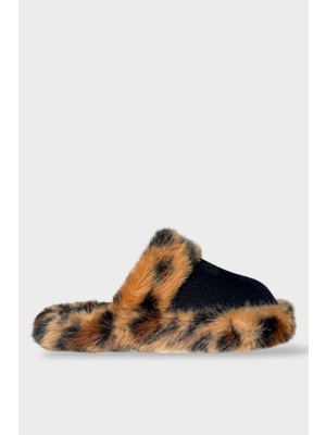 Liger Peluş Detaylı Kadın Ev Terliği Siyah