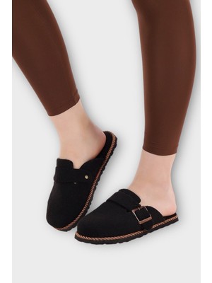 Liger Tokalı Keçe Kumaşlı Ev Terliği Siyah