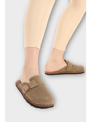 Liger Tokalı Keçe Kumaşlı Ev Terliği Haki