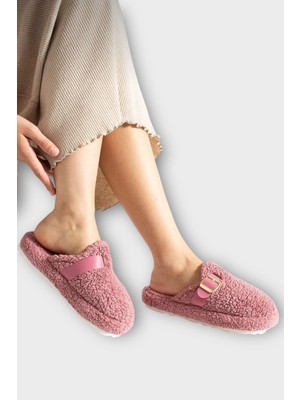 Liger Pofuduk Ses Yapmaz Eva Taban Tokalı Kadın Ev Terliği Gül Kurusu