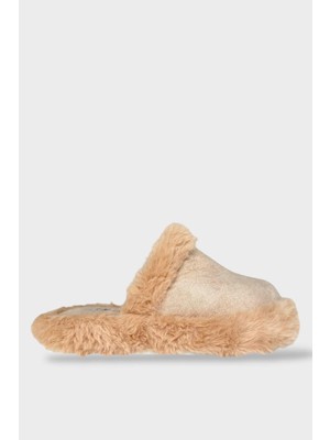 Liger Peluş Detaylı Kadın Ev Terliği Bej