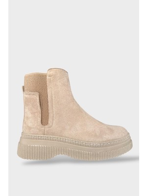 Liger Yandan Lastikli Günlük Kadın Süet Bot Bej