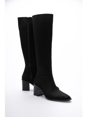 Mubiano Kadın Süet Çizme Fermuarlı Siyah Arsen