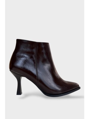 Liger Topuklu Fermuarlı Kadın Bot (8 Cm) Kahverengi