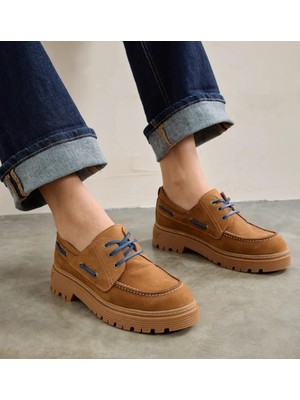 Bags Shoes Nish Exlusive N24160 Kadın Hakiki Nubuk Deri Kalın Tabanlı Navigator Ayakkabı