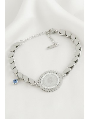 Zero Sepetim Para Arpa Zincir Lüks Çelik Bileklik-Gümüş Rengi