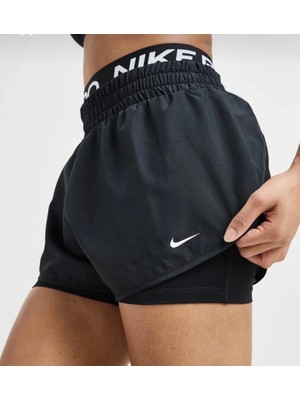 Nike Pro Dri-Fit Yüksek Belli Siyah Kadın 2-In-1 Training Şort Normal Kalıp Günlük Kullanım