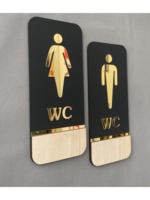 Sly Meşe Gold Serisi Natural Dikey Wc Yönlendirme Seti Bay-Bayan Wc Yönlendirme Yazısı Ahşap 20*9 cm
