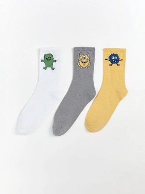 LC Waikiki Baskılı Erkek Çocuk Patik Çorap 3'lü  (W5)