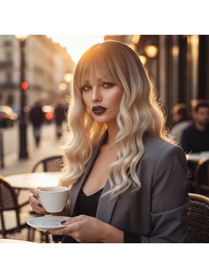 Marsilyan Dalgalı Kısa Perçemli Fiber Sentetik Peruk - Kahve / Platin Ombreli