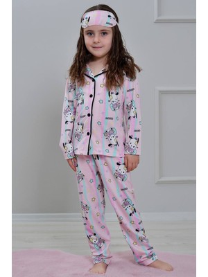 Yağmur Giyim Pjkö Şapşik Köpekçik Desenli Pembe Uzun Kollu Önden Düğmeli Kız Çocuk Pijama Takımı 4-12 Yaş 507U
