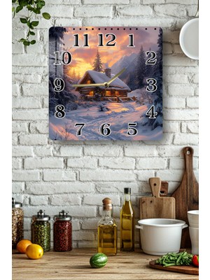 KutuTR Sonbahar Banyosu Temalı Temperli Cam Kare Saat 33X33 cm Ebadında Uv Baskı - KCS006