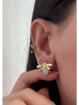 Şık Sarı Çelik Arı Figürlü Küpe, Zarif Takı Seçeneği