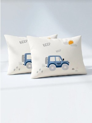 Kanz Ranforce %100 Pamuk Bebek Yastık Kılıfı 2'li Set 35X45 cm - Digger Cars A
