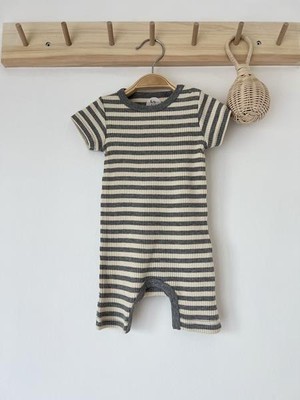 Key Kids Gri Krem Çizgili Fitilli Organik Modal Romper  %100 Pamuk