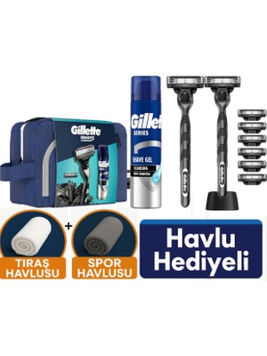 Gillette Mach3 Charcoal 2 Makine+ 8 Tıraş Bıçağı + Stand +200 ml Jel +Havlu Seti Hediye